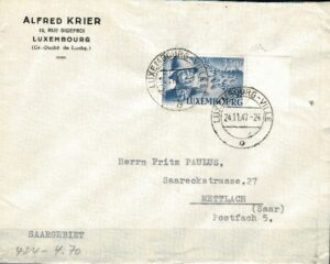 LIST Z LUXEMBURGA DO SAARY 1947R. LUXEMBURG MI.424