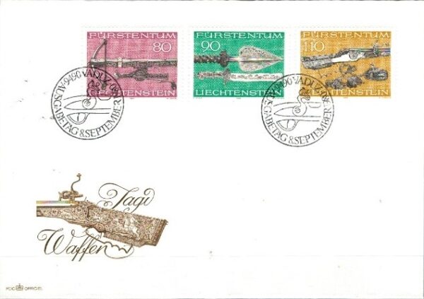 FDC BROŃ LIECHTENSTEIN MI.751-753
