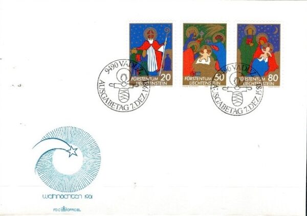 FDC BOŻE NARODZENIE LIECHTENSTEIN MI.788-790
