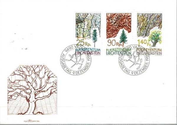 FDC DRZEWA LIECHTENSTEIN MI.913-915
