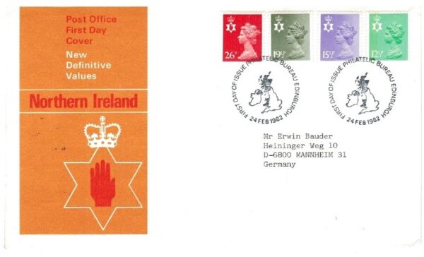 FDC KRÓLOWA ELŻBIETA II IRLANDIA PÓŁNOCNA MI.34-37
