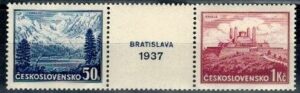 WYSTAWA ZNACZKÓW FILATELISTYCZNA CZECHOSŁOWACJA MI.398-399** ZNACZKI Z BLOKU