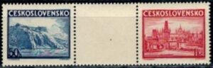 WYSTAWA FILATELISTYCZNA CZECHOSŁOWACJA MI.398-399** ZNACZKI Z BLOKU