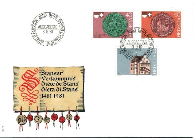 FDC ROCZNICA SZWAJCARIA MI.1203-1205