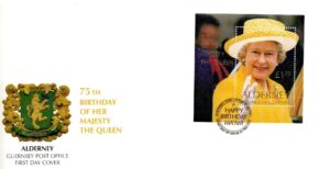 FDC KRÓLOWA ELŻBIETA II ALDERNEY MI.BL.9