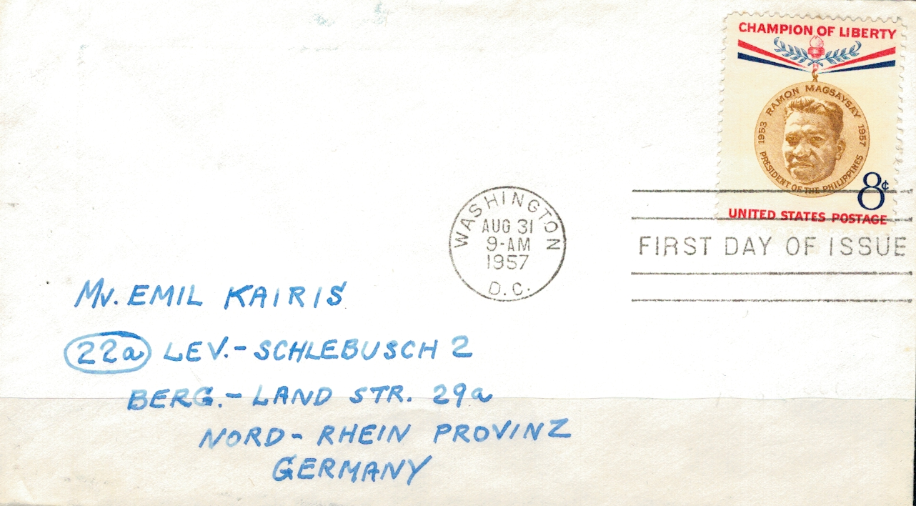 FDC PREZYDENT FILIPIN USA MI.719