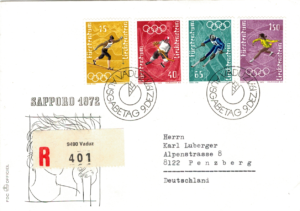 FDC OLIMPIADA ZIMOWA LIECHTENSTEIN MI.551-554
