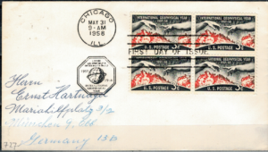 FDC MIĘDZYNARODOWY ROK GEOFIZYCZNY USA MI.727 NR1