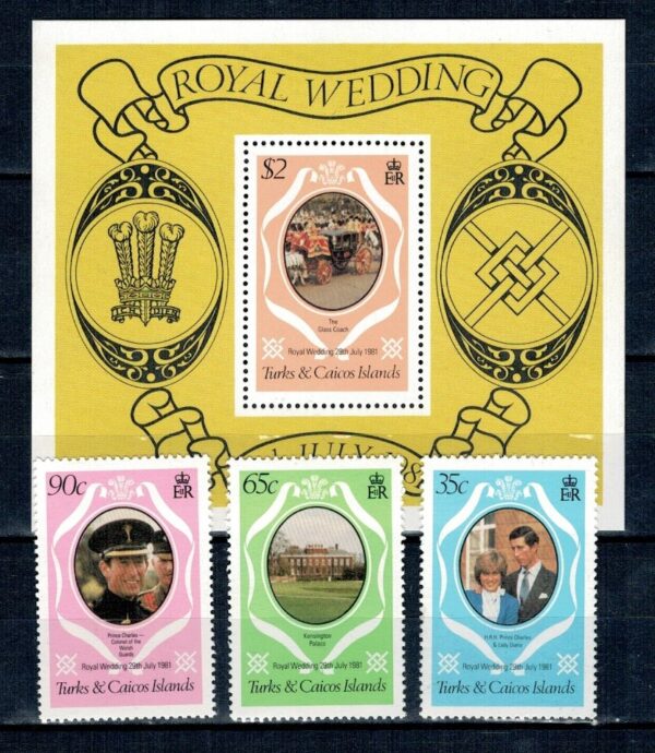 KRÓLEWSKIE WESELE TURKS&CAICOS ISLANDS MI.542-544A+BL.32**